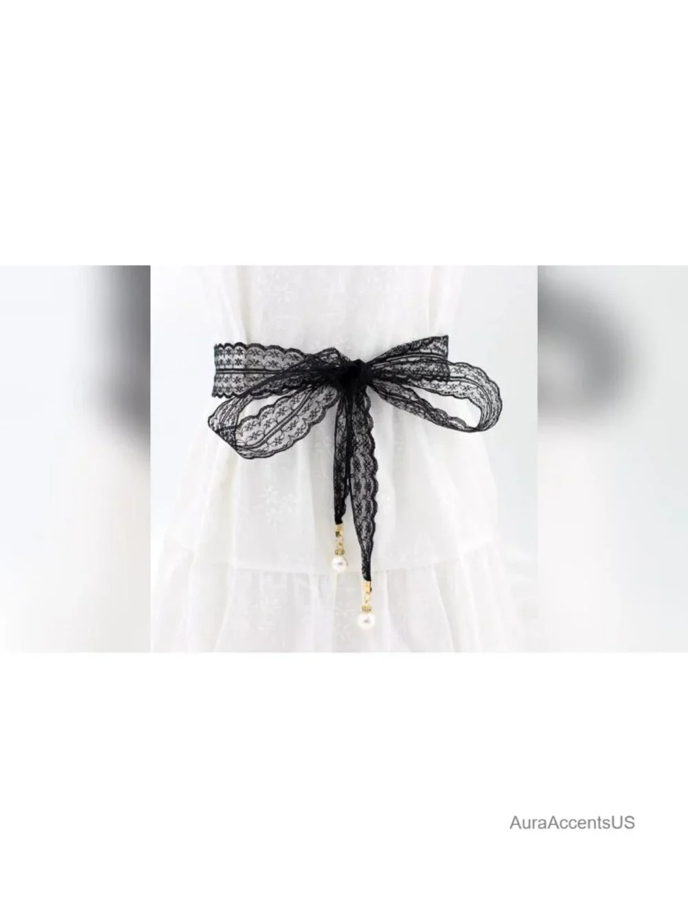 3 Pack Boho Lace Belt with Pearl Pendant Waist Belt for Dresses
